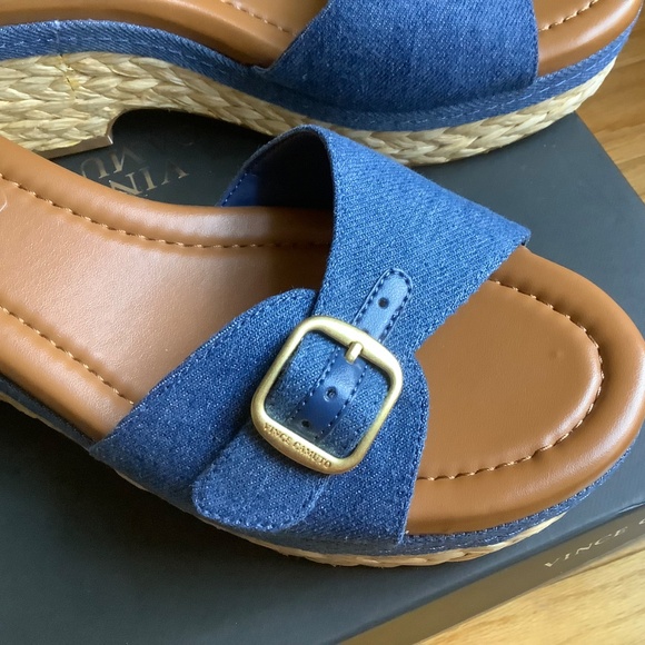 Vince Camuto Meterry Adjustable Wedge Sandals Denim SZ 9 - Picture 11 of 16